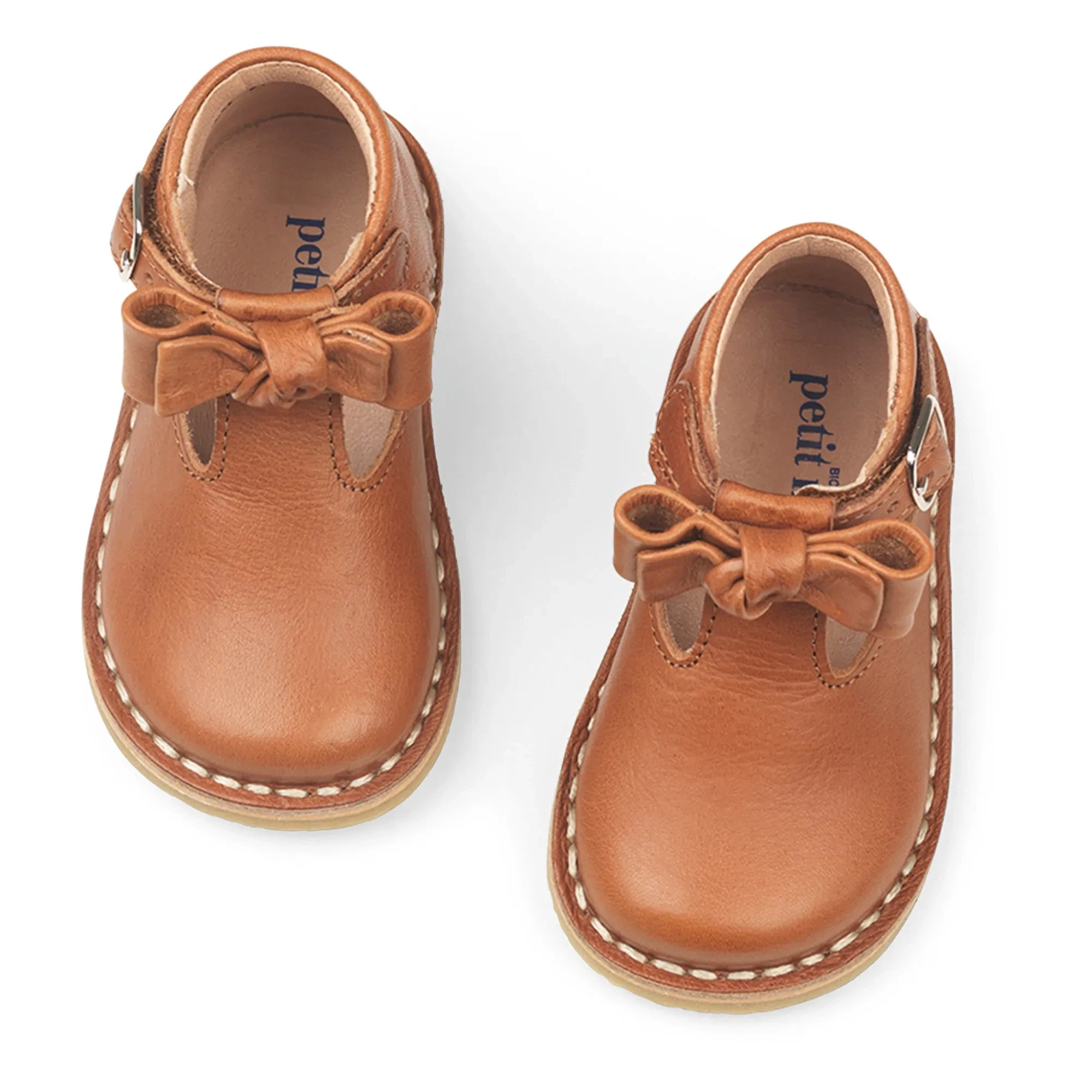 Petit Nord - Zapatos T-Bar con lazo para bebé | Coñac