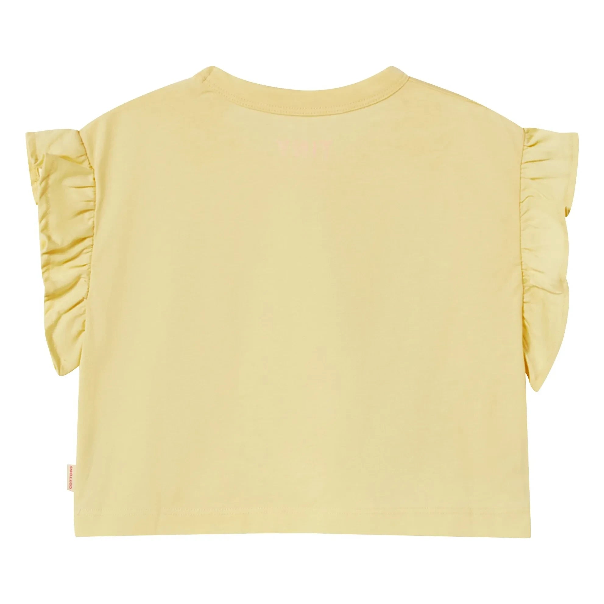 Tinycottons - Camiseta corta de algodón orgánico con volantes rosa | Amarillo pálido