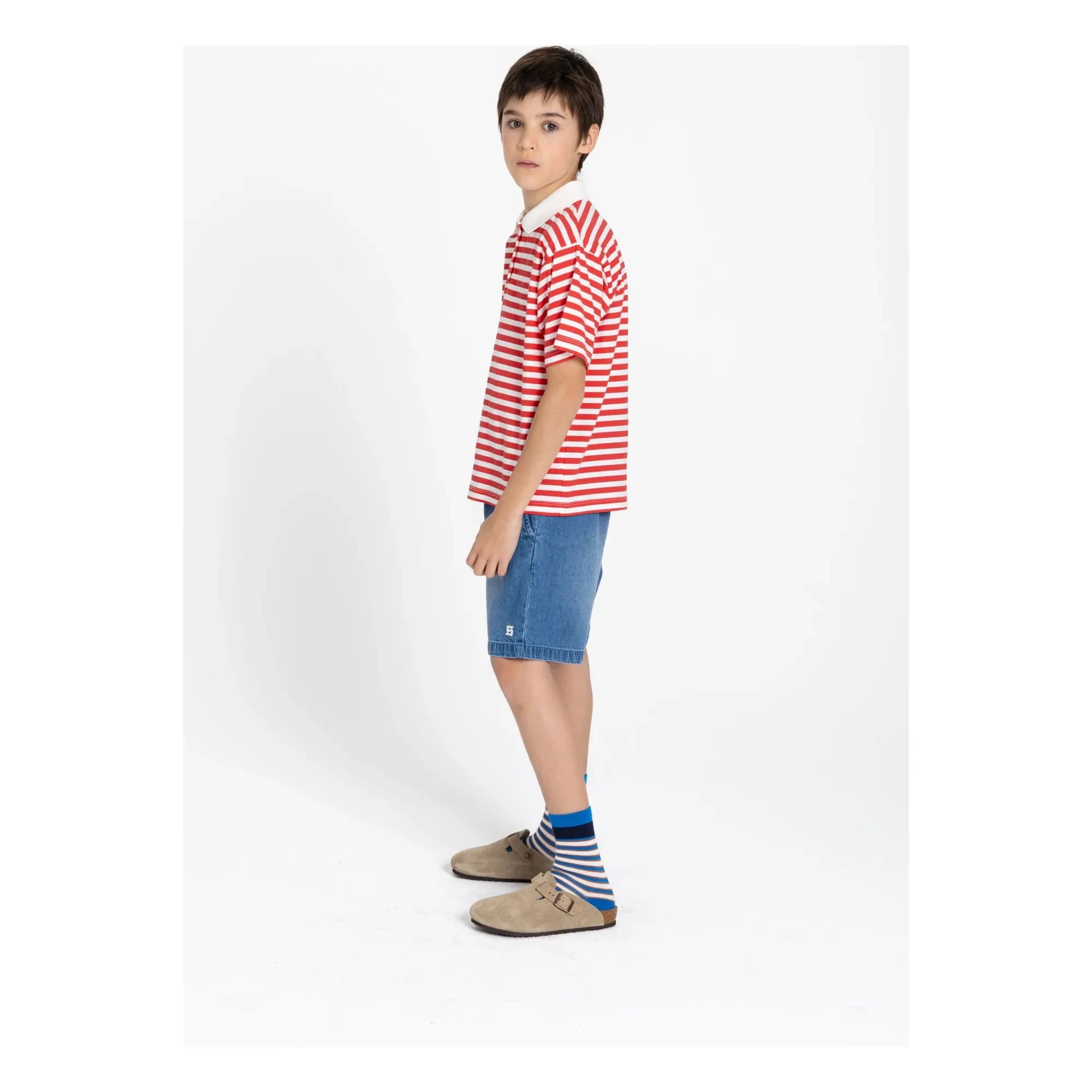 Smallable Kid - Polo de algodón orgánico a rayas Tilo | Rojo oscuro