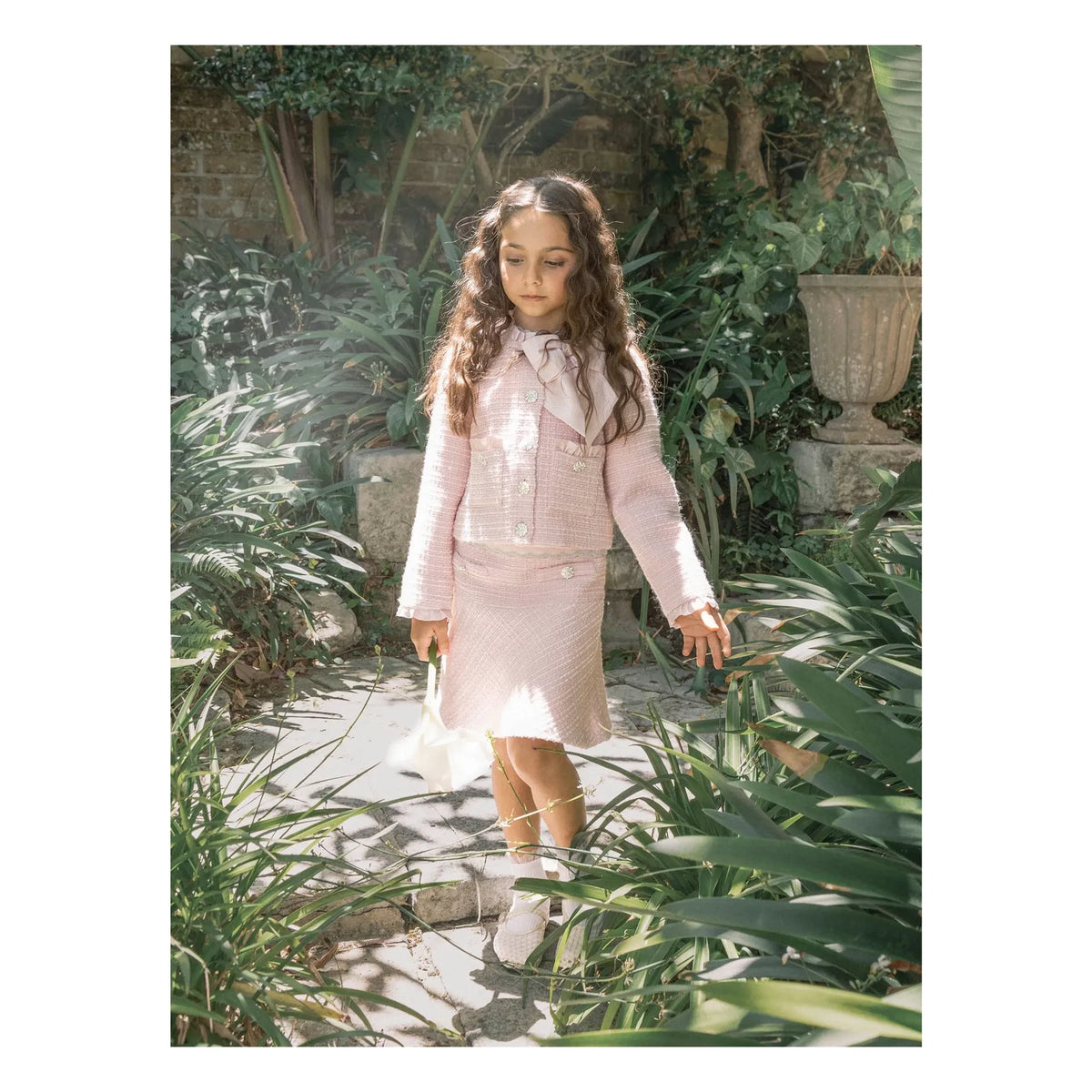 Tutu du Monde - Falda de tweed con pétalos empolvados | Rosa empolvado