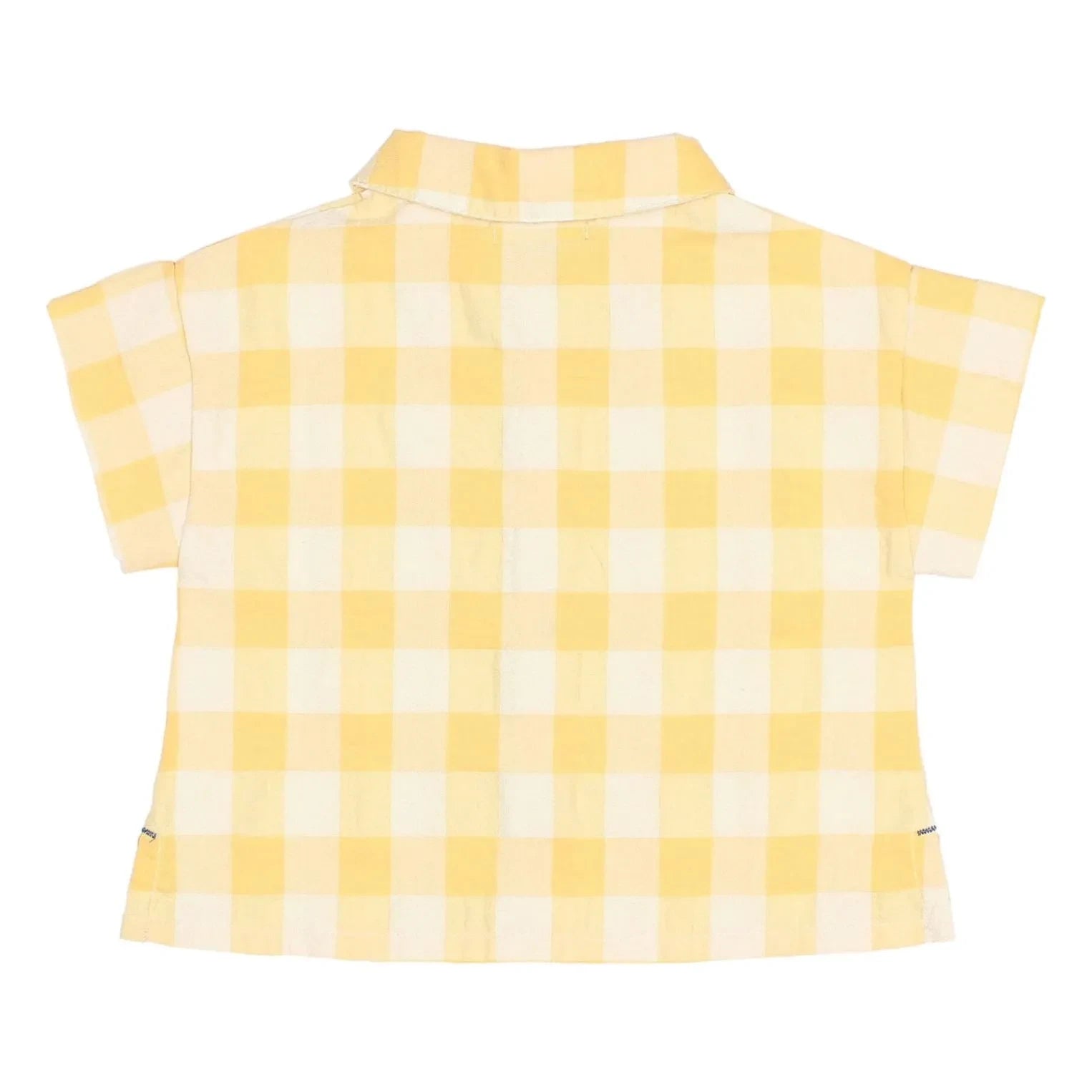 Búho - Camisa de bebé de algodón orgánico seersucker de cuadros vichy amarillos