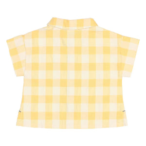Búho - Camisa de bebé de algodón orgánico seersucker de cuadros vichy amarillos