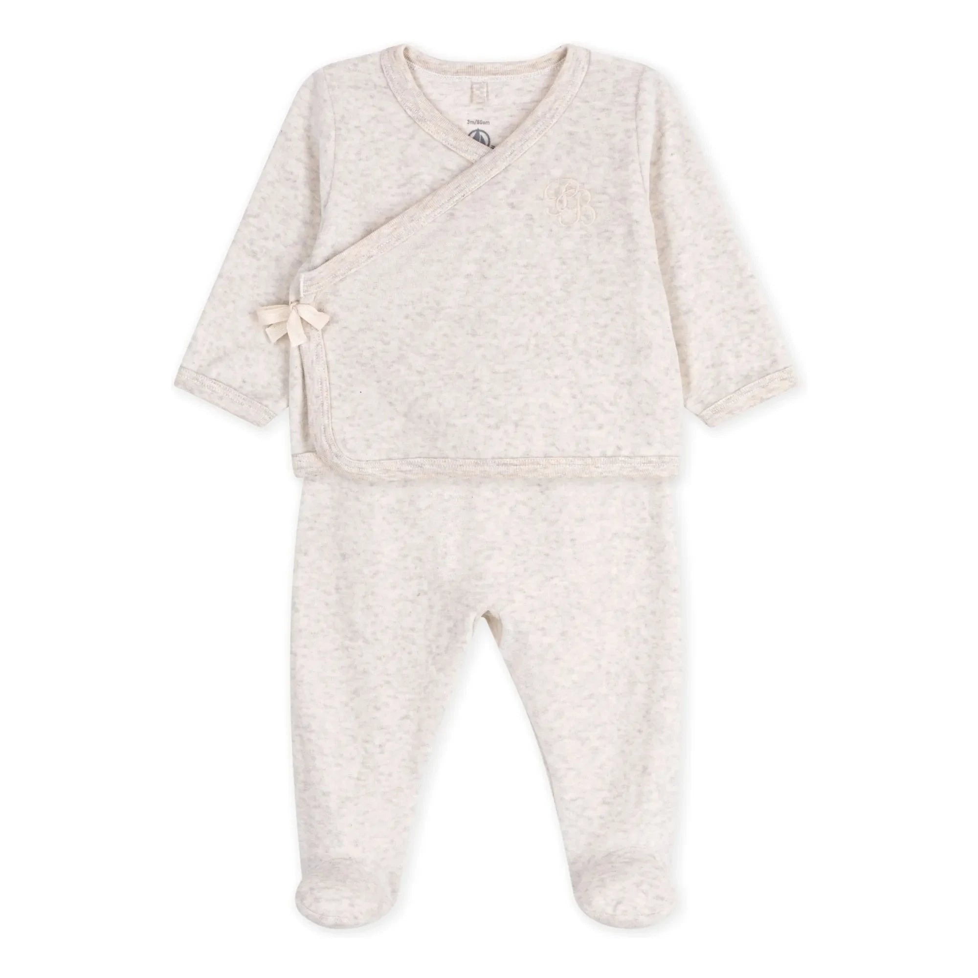 Petit Bateau - Organik pamuklu kadife pantolon ve sarma seti | Heather bej