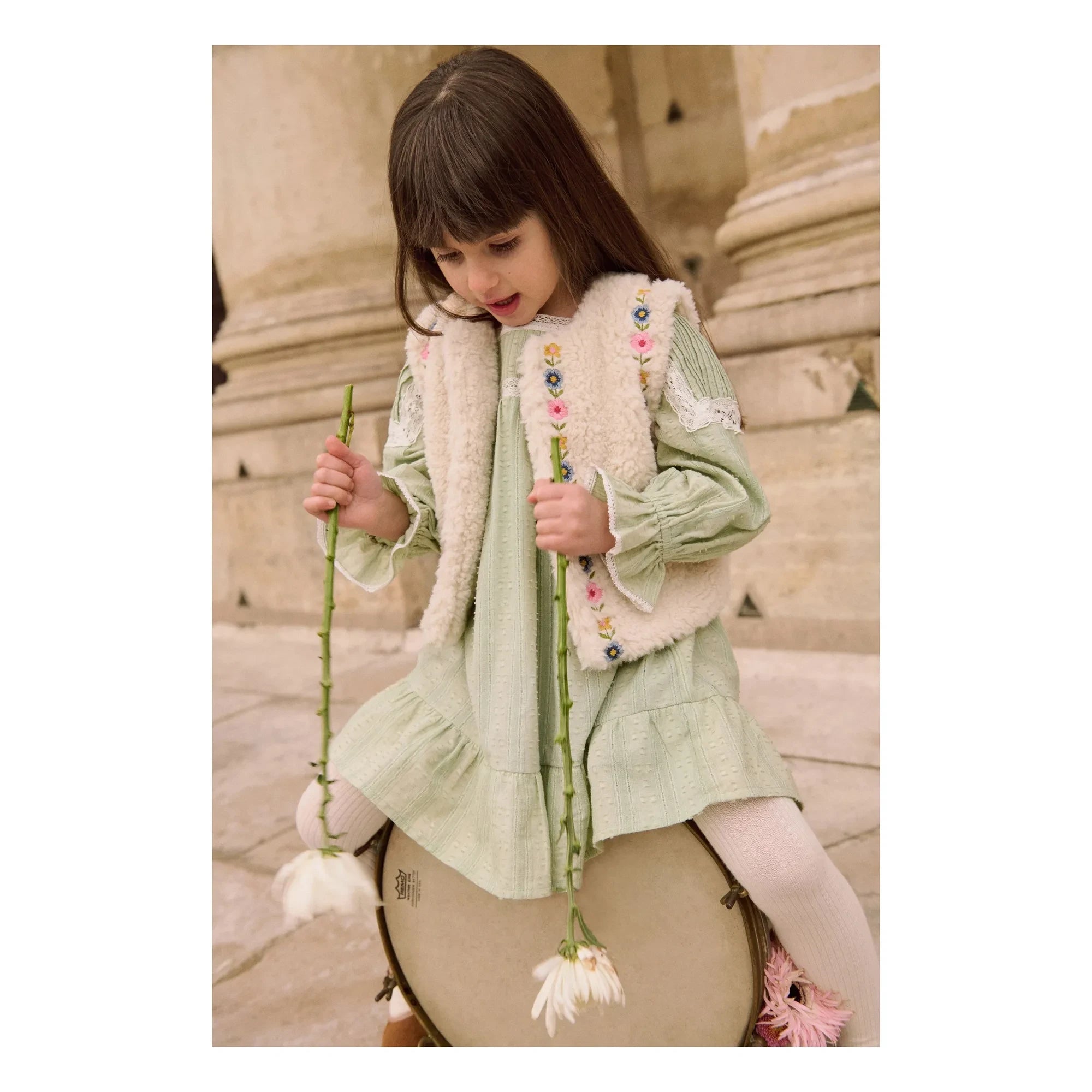 Louise Misha - Vestido de algodón orgánico Laureline | Verde almendra