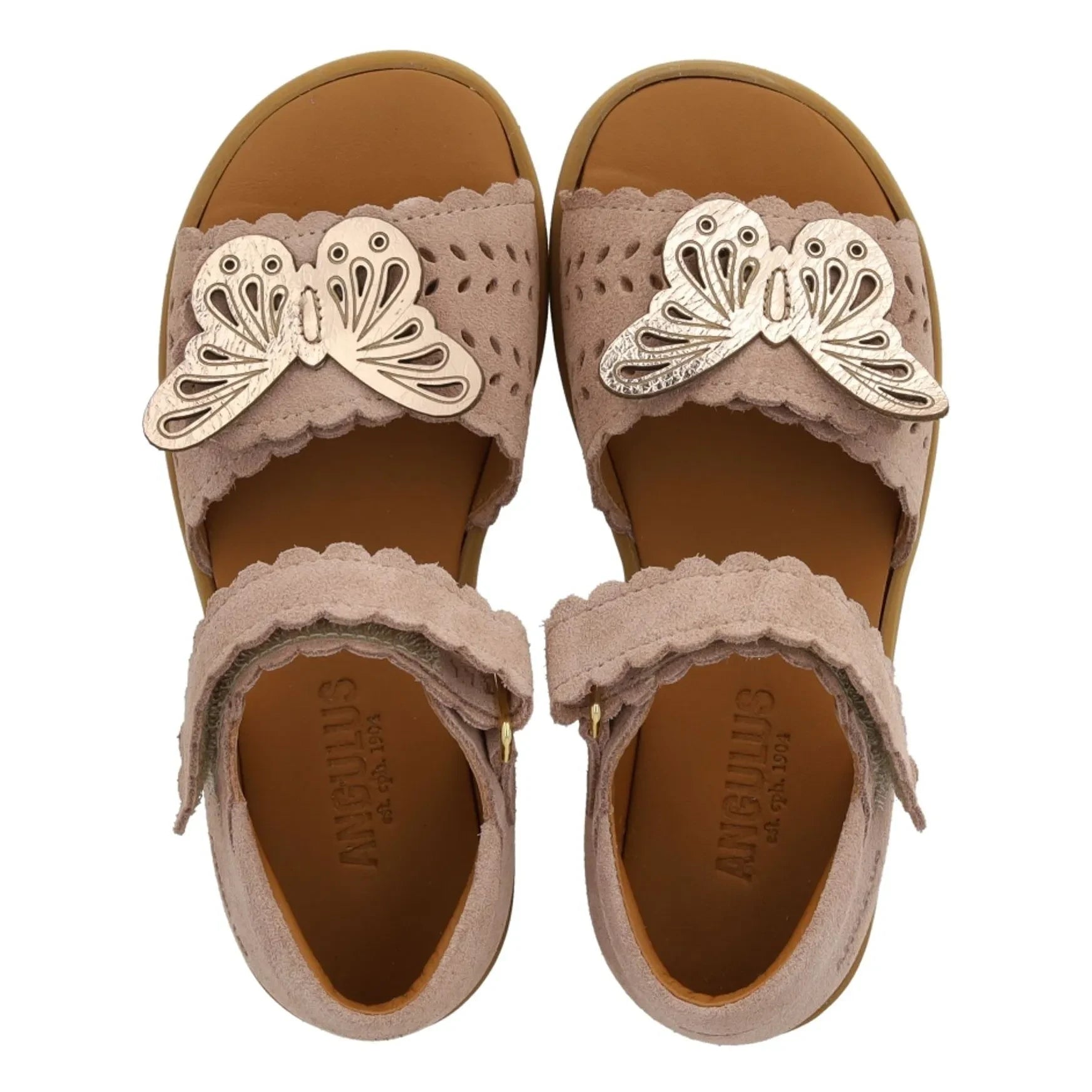 Angulus - Sandalias de ante mariposa | Rosa empolvado