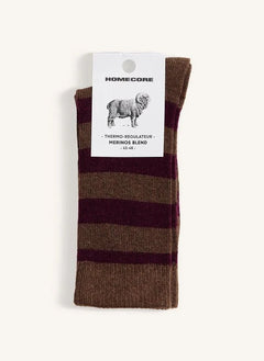 Homecore - Calcetines de Merino a Rayas | Marrón Oscuro