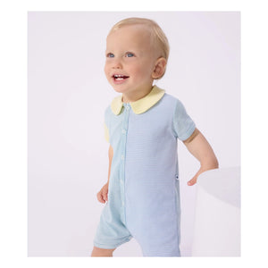 Petit Bateau - Pijama Mono Corto de Rayas | Azul