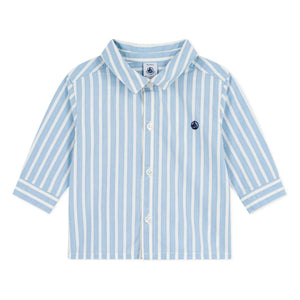 Petit Bateau - Camisa de popelín de algodón orgánico a rayas con logotipo | Azul