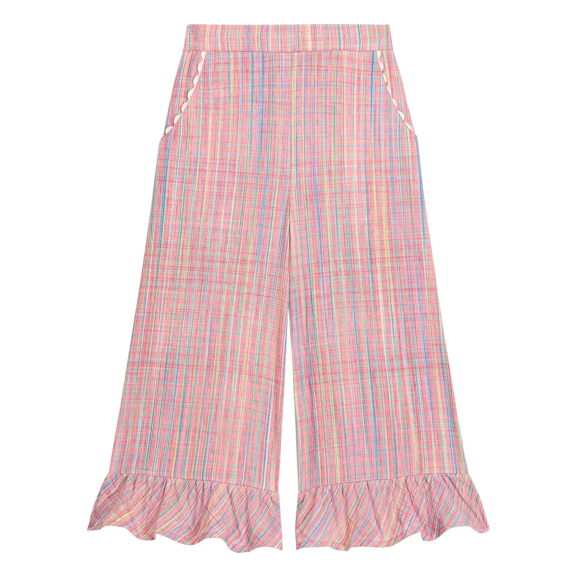 Louise Misha - Pantalón con volantes de cuadros Loukie | Rosa