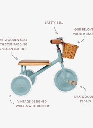 Banwood - Bicicleta de tres ruedas de metal y madera | Teal Azul