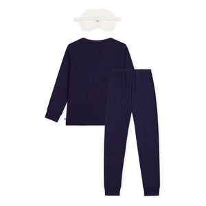 Petit Bateau - Organik Pamuk İskelet Pijama ve Maske Seti | Gece mavisi