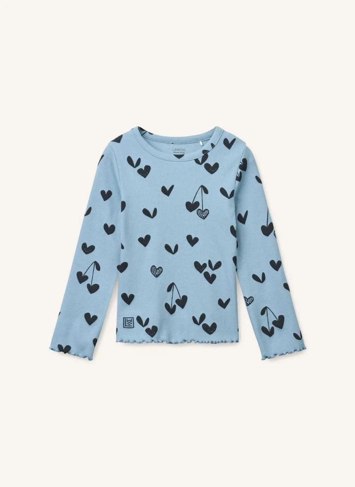 Liewood - Camiseta de Corazón con Relieve Nieve de Algodón Orgánico | Azul