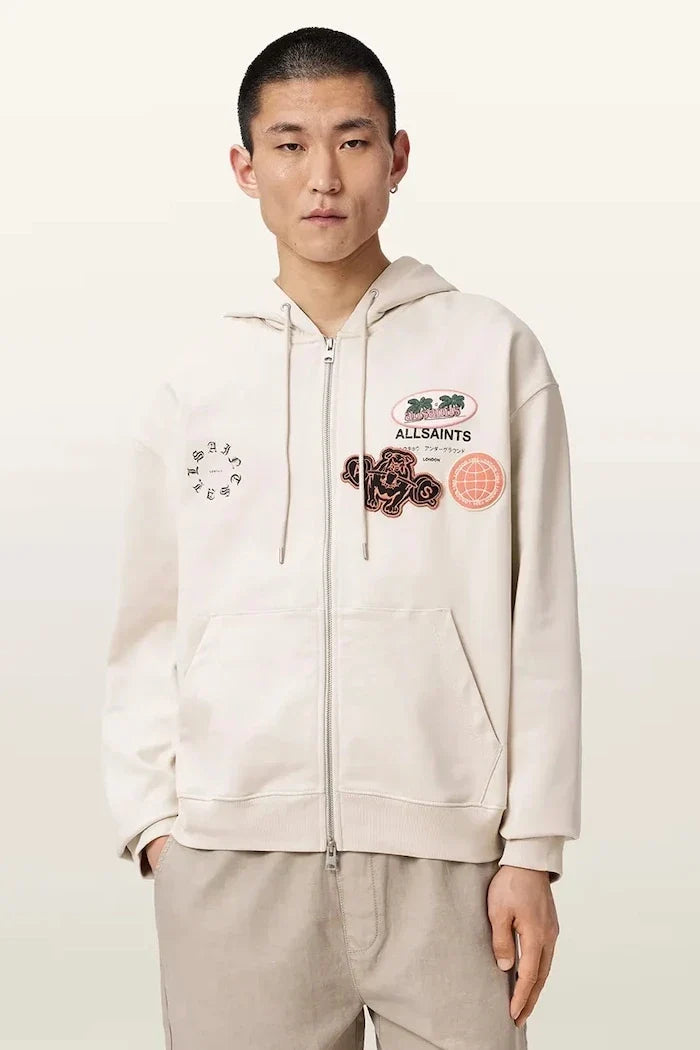 Sudadera con capucha y cremallera de algodón para hombre AllSaints PATCHER