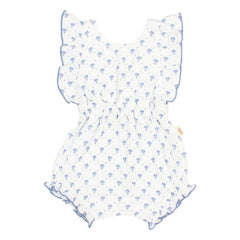 Búho - Mono corto de gasa de algodón con estampado floral de Bali | Azul índigo
