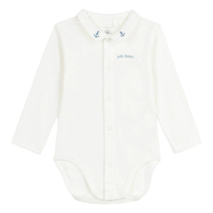 Petit Bateau - Body de algodón orgánico con cuello bordado | Azul