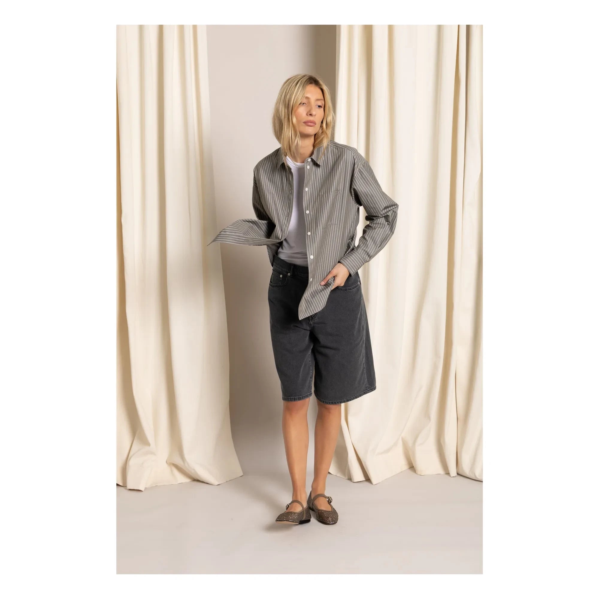 Smallable Mujer - Paola Pantalones cortos vaqueros bermudas | Gris vaquero