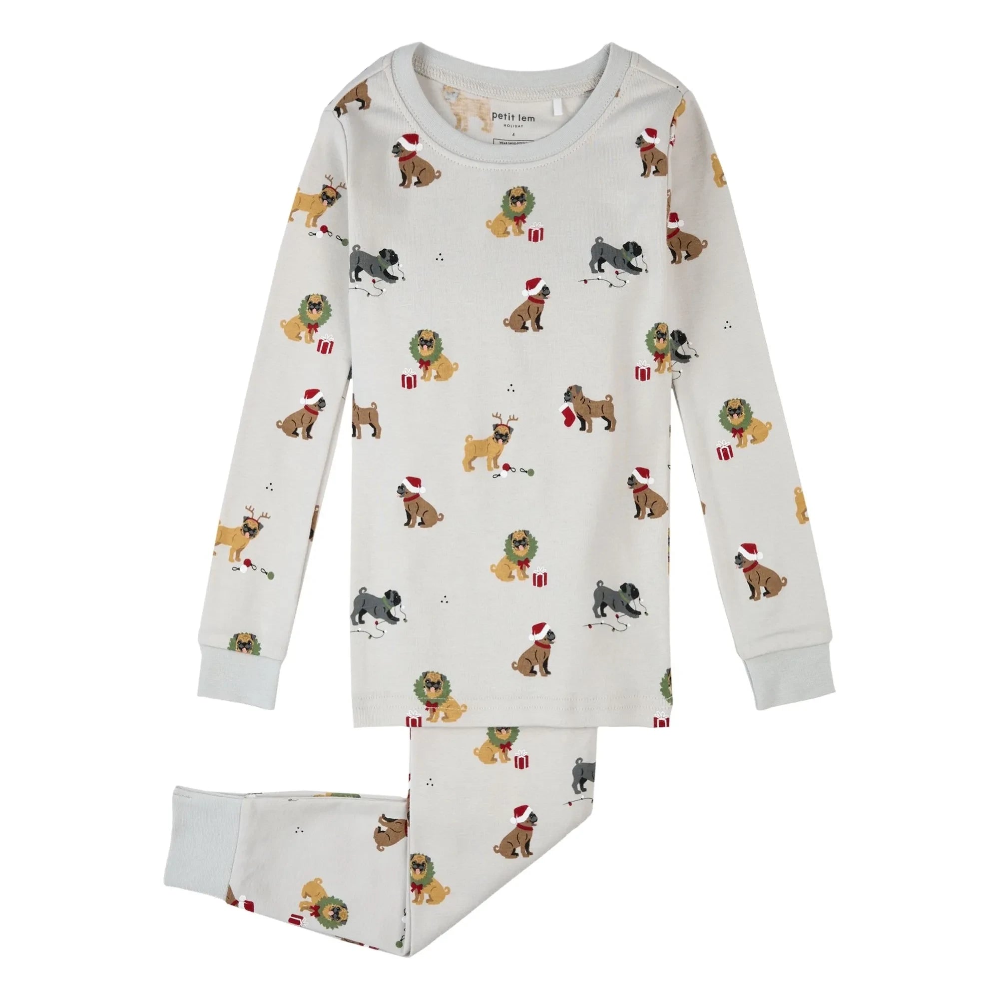 Petit Lem - Pijama de algodón orgánico con carlinos | Gris