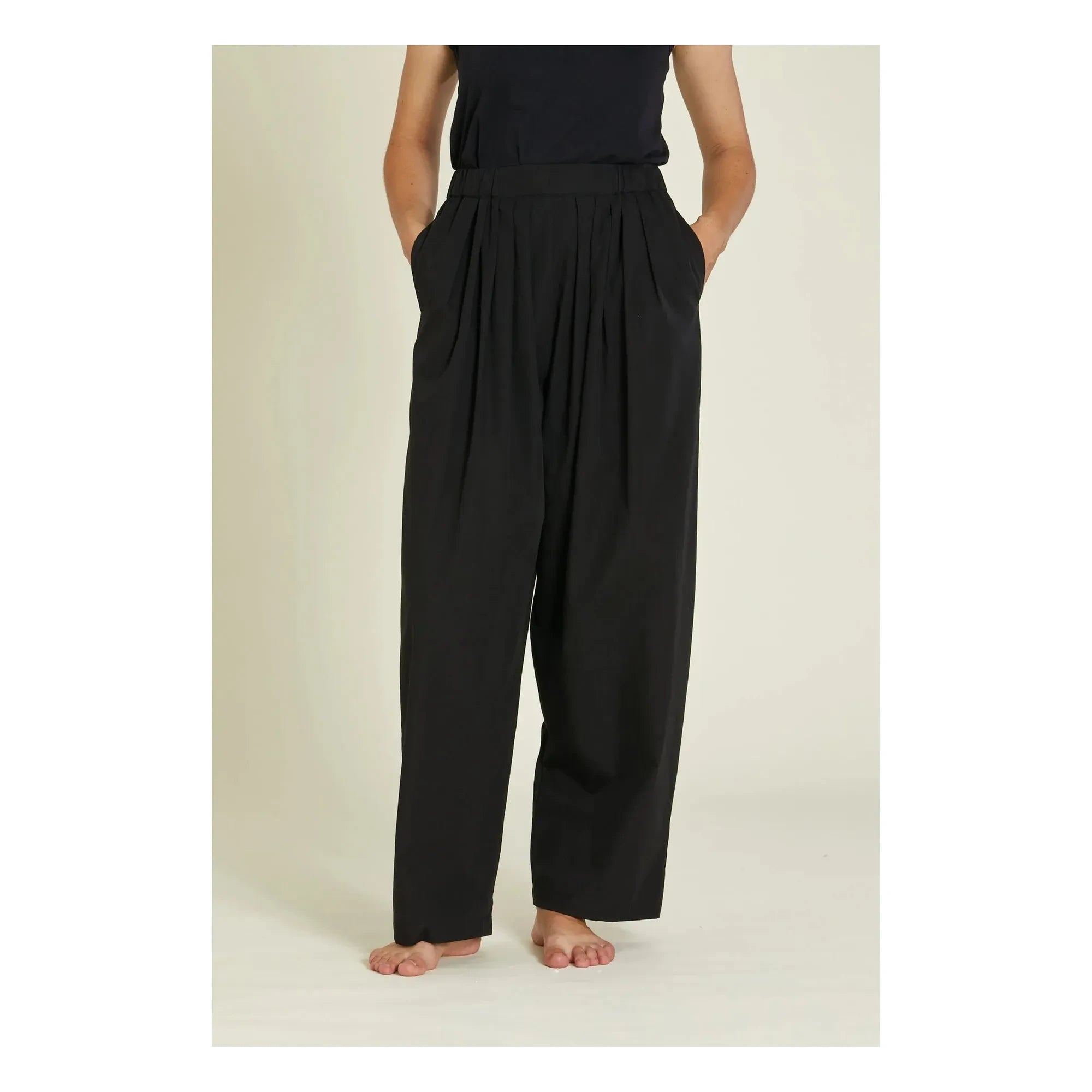 Black Crane - Pantalón de Popelina de Algodón Orgánico con Cordón | Negro