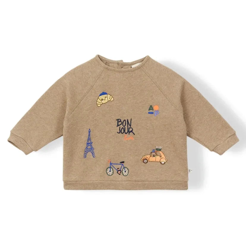 Arsène et Les Pipelettes - "Bonjour Paris" Organik Pamuklu Sweatshirt | Kahverengi