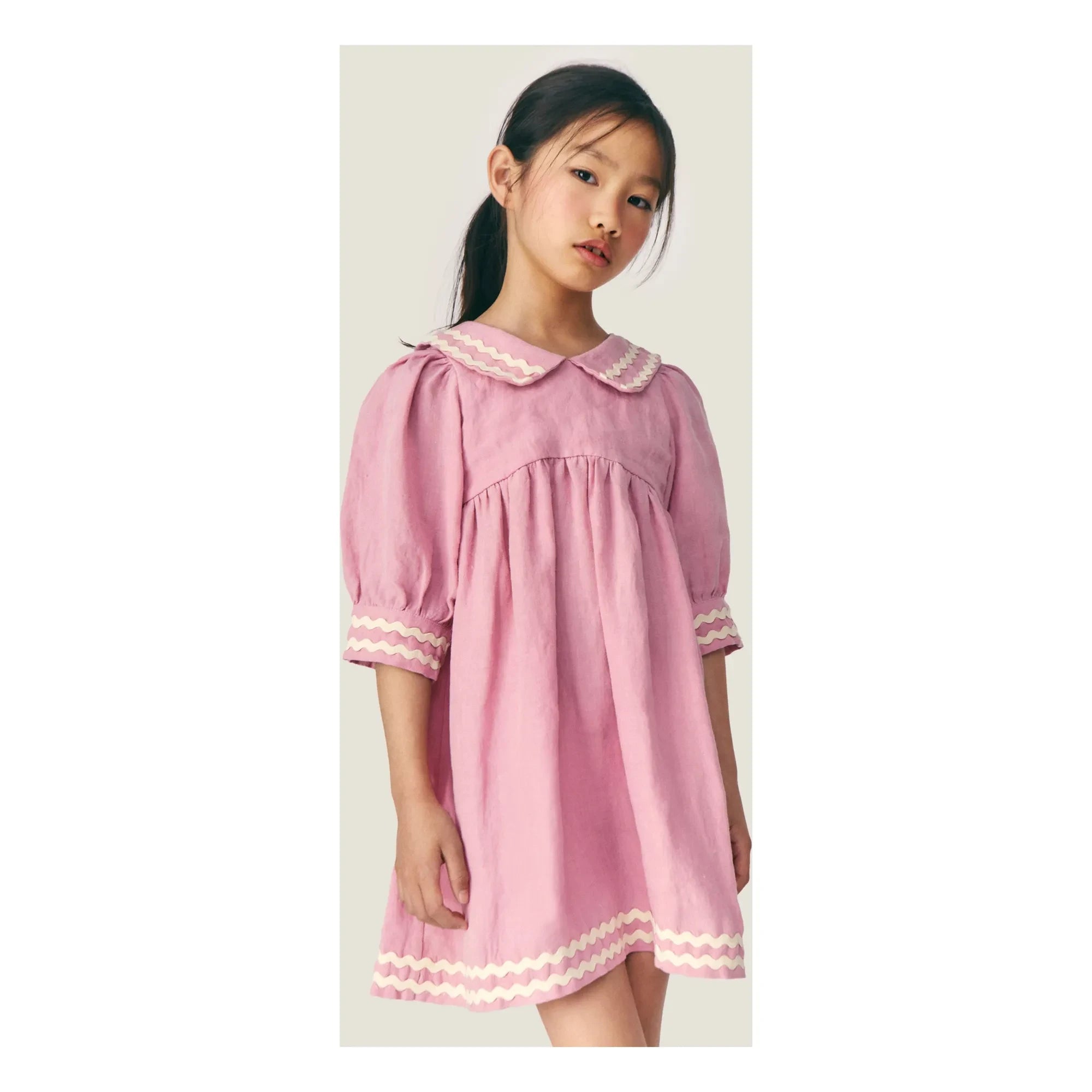Mipounet - Isaline Vestido de lino con cuello | Rosa pálido