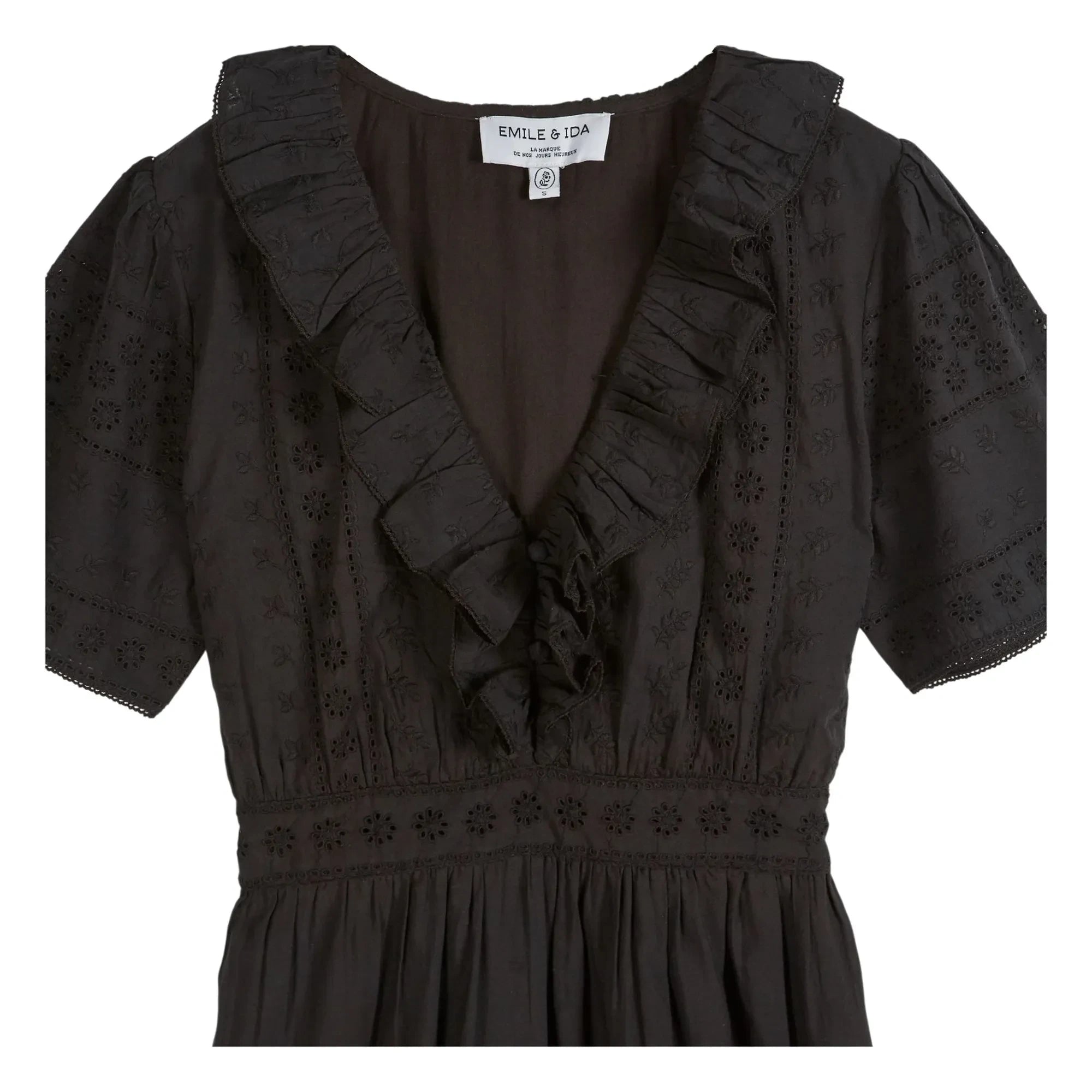Emile et Ida - Vestido de algodón con bordado inglés | Negro