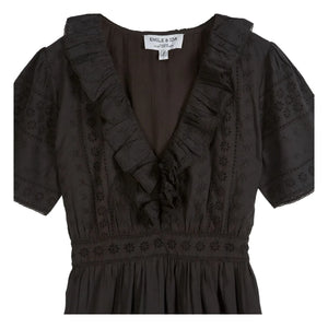 Emile et Ida - Vestido de algodón con bordado inglés | Negro