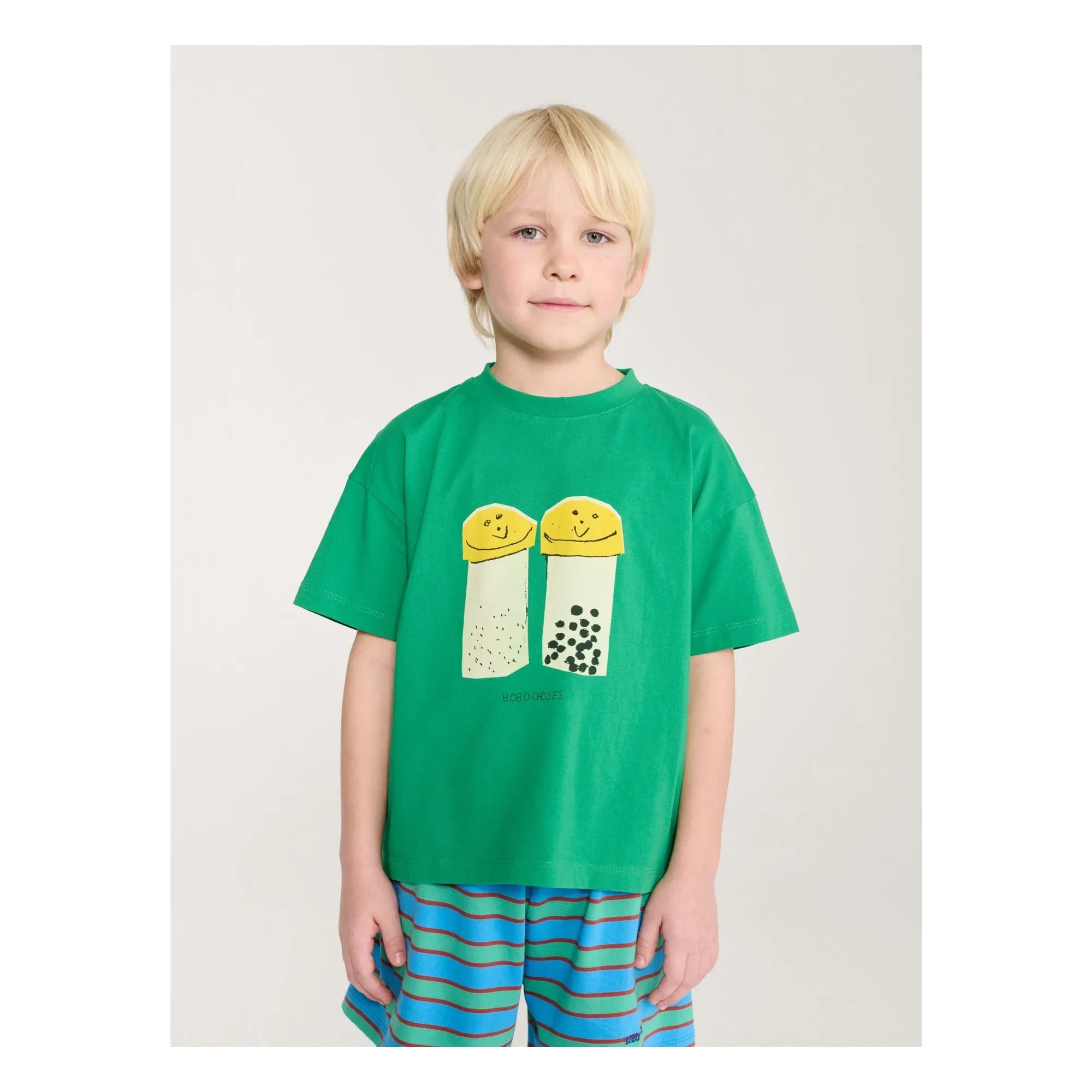 Bobo Choses - Conjunto de camiseta y pantalón corto de algodón orgánico Salt and Pepper | Verde