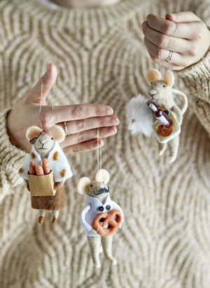 Bloomingville - Adorno de ratón de lana Peo colgante - Set de 3 | Multicolor