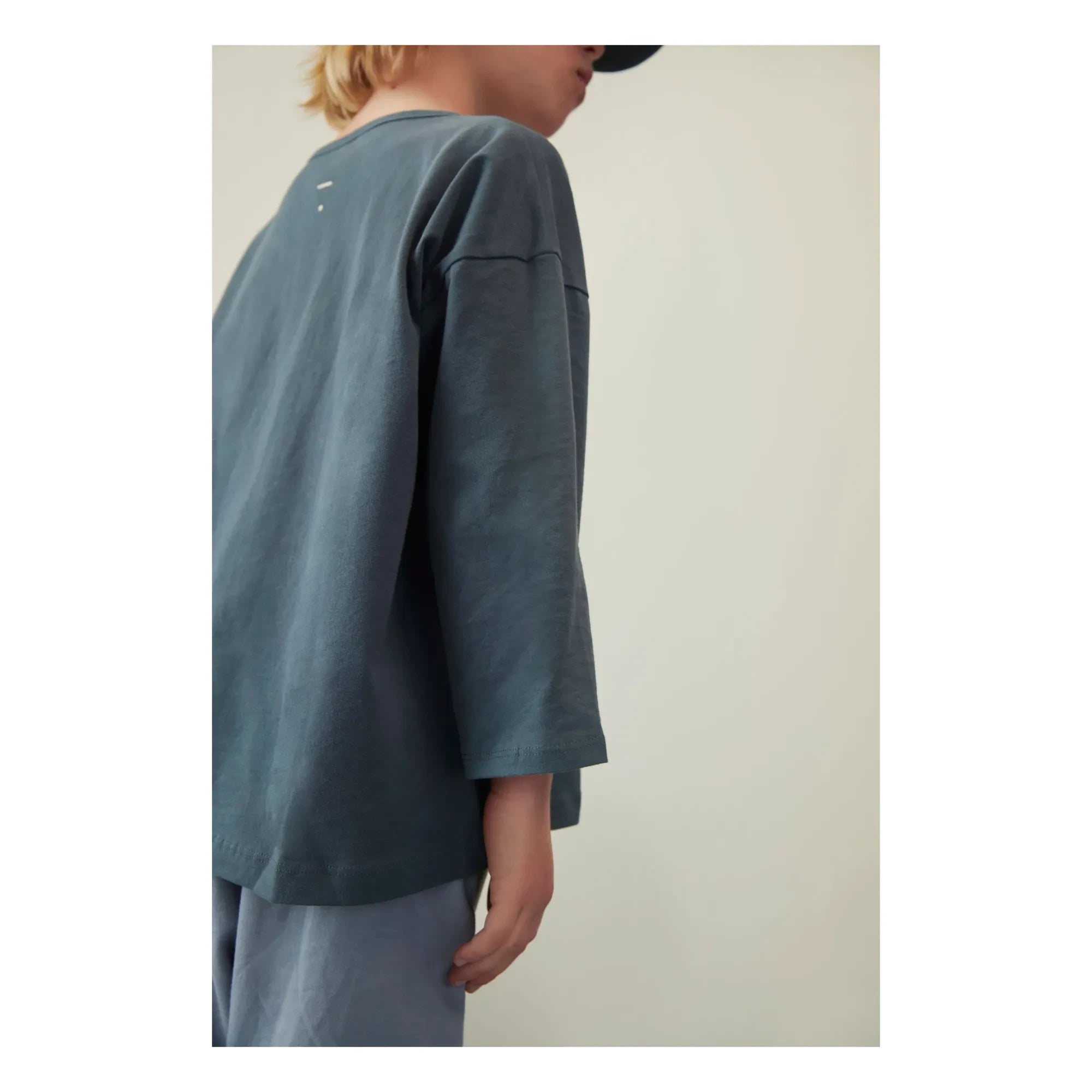 Gray Label - Camiseta de algodón orgánico con manga 3/4 | Azul Gris