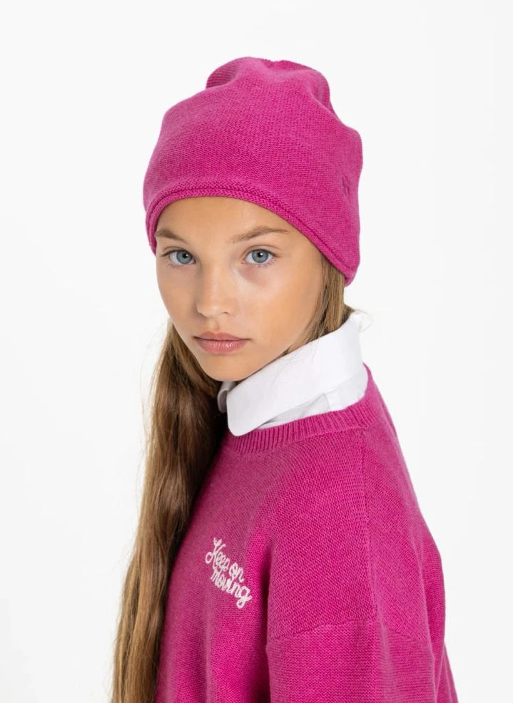 Smallable Kid - Gorro de lana a rayas | Rosa fluorescente