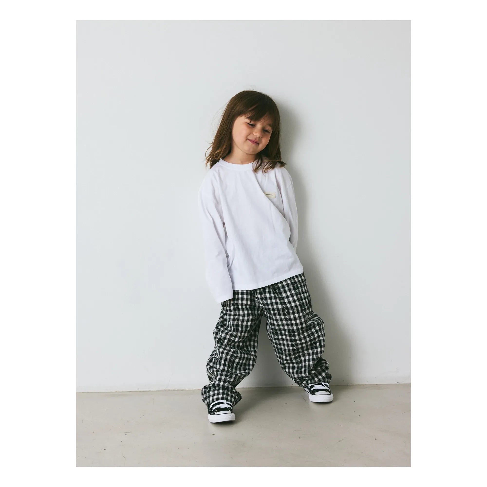 brunobruno nation - Dora pantalón a cuadros de algodón orgánico | Negro