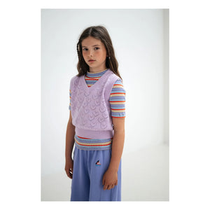 Repose AMS - Camiseta de canalé de rayas de algodón orgánico | Lila