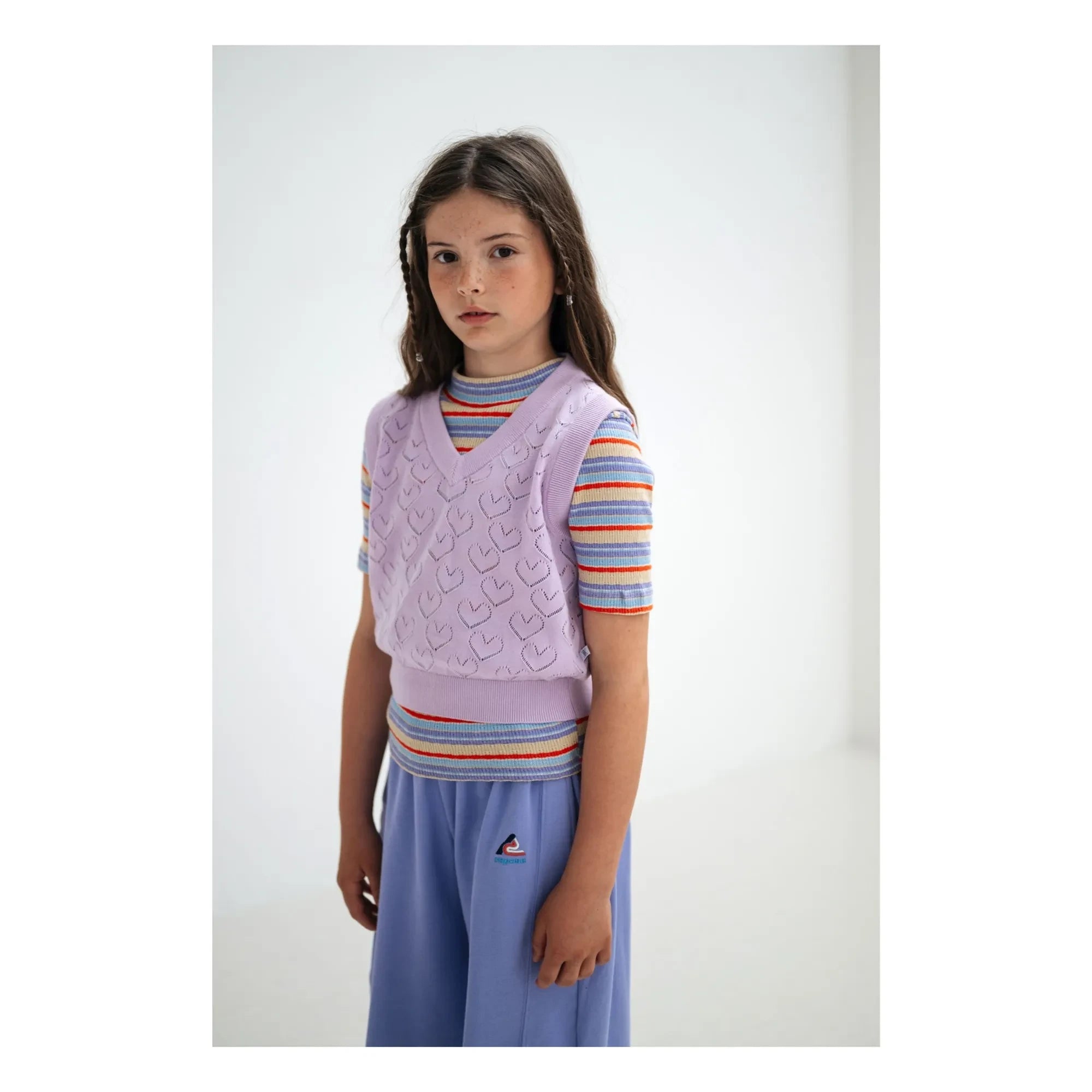 Repose AMS - Camiseta de canalé de rayas de algodón orgánico | Lila