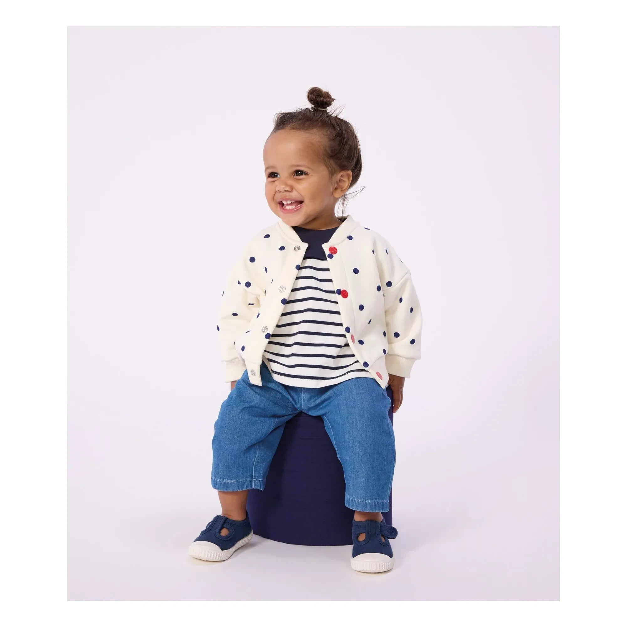 Petit Bateau - Chaqueta de punto de algodón con lunares | Crudo