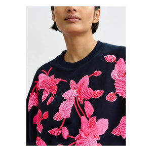 Essentiel Antwerp - Sudadera bordada de cuello redondo | Azul marino