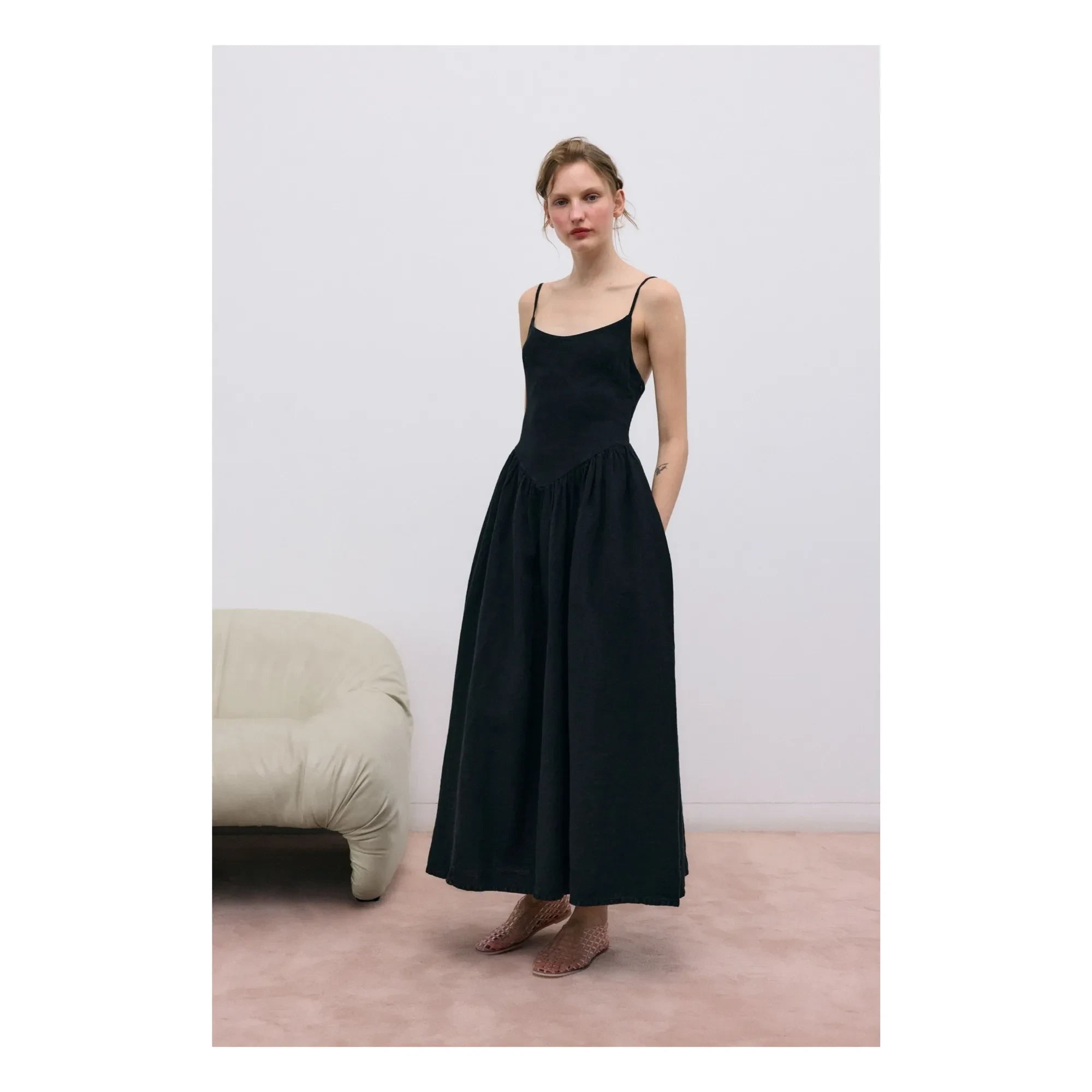the new society - Vestido de algodón y lino Lippia | Negro