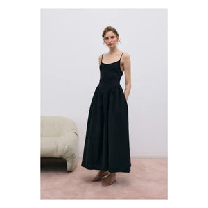 the new society - Vestido de algodón y lino Lippia | Negro