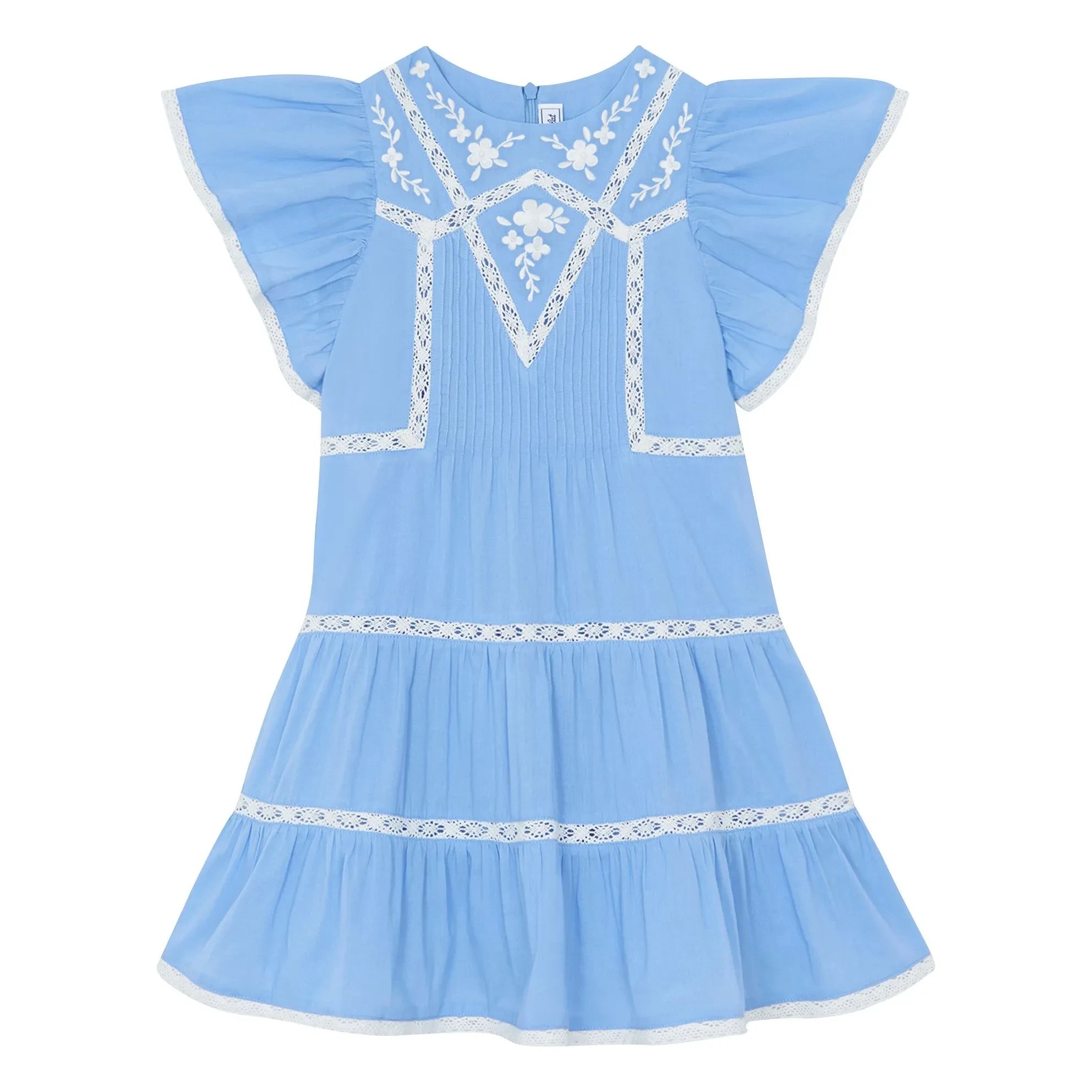 Tartine et Chocolat - Vestido de encaje con volantes | Azul Celeste
