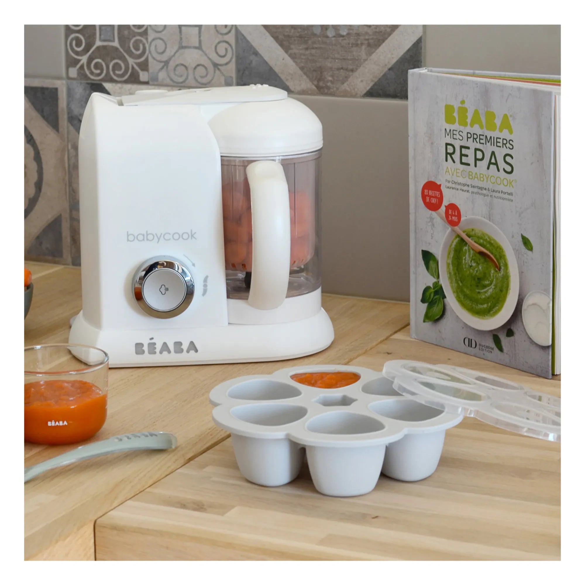 Béaba - Molde de Silicona para Comida de Bebé - 6 x 90 ml | Gris Claro