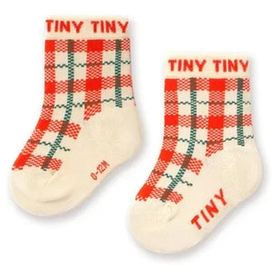 Tinycottons - Calcetines de bebé a cuadros color blanco roto