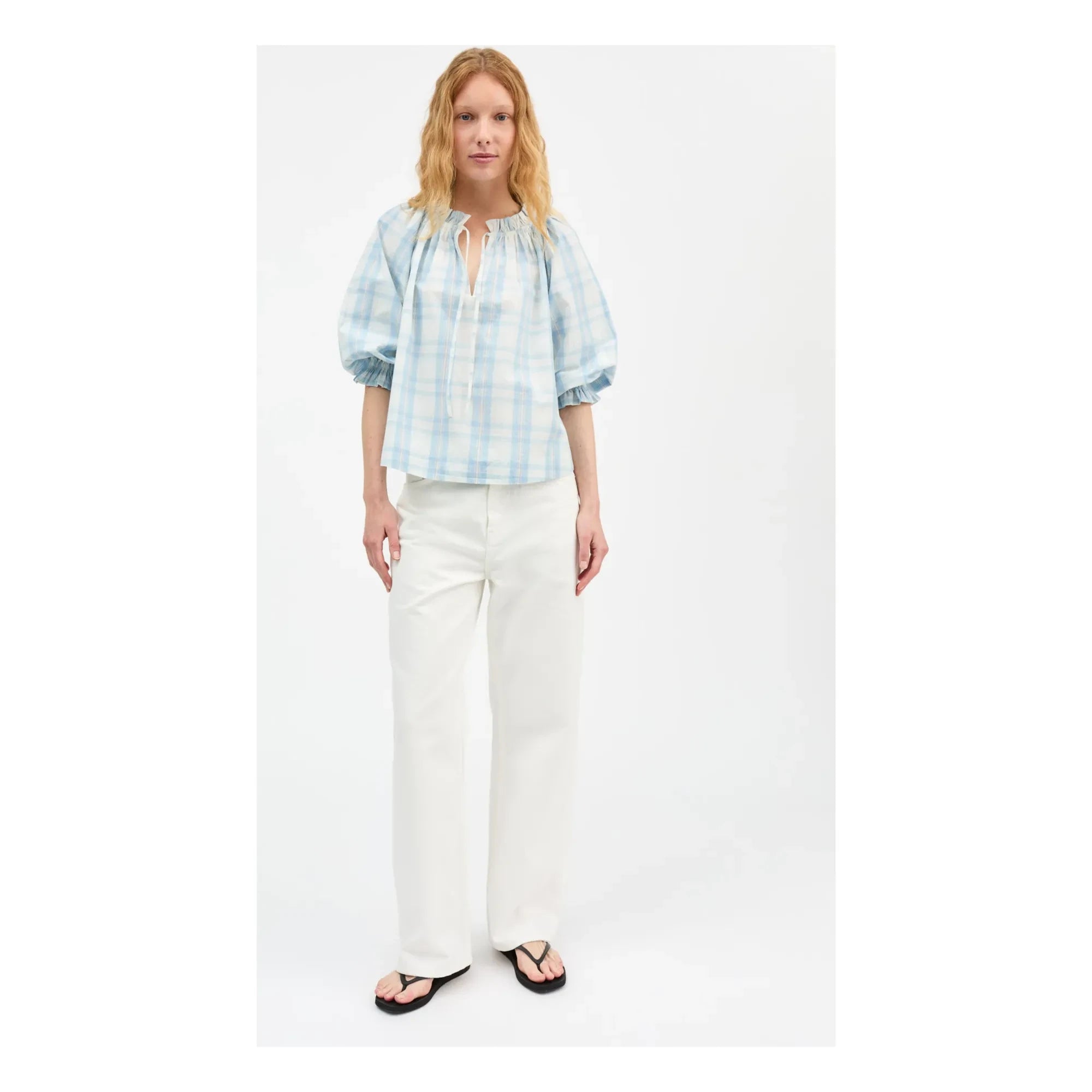 Skall Studio - Blusa a cuadros de algodón Newmoon azul