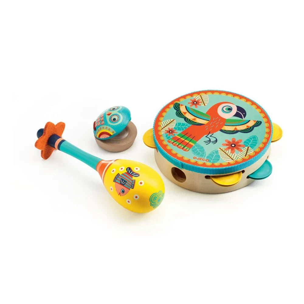 Djeco - Set de Castañuelas, Maracas y Pandereta