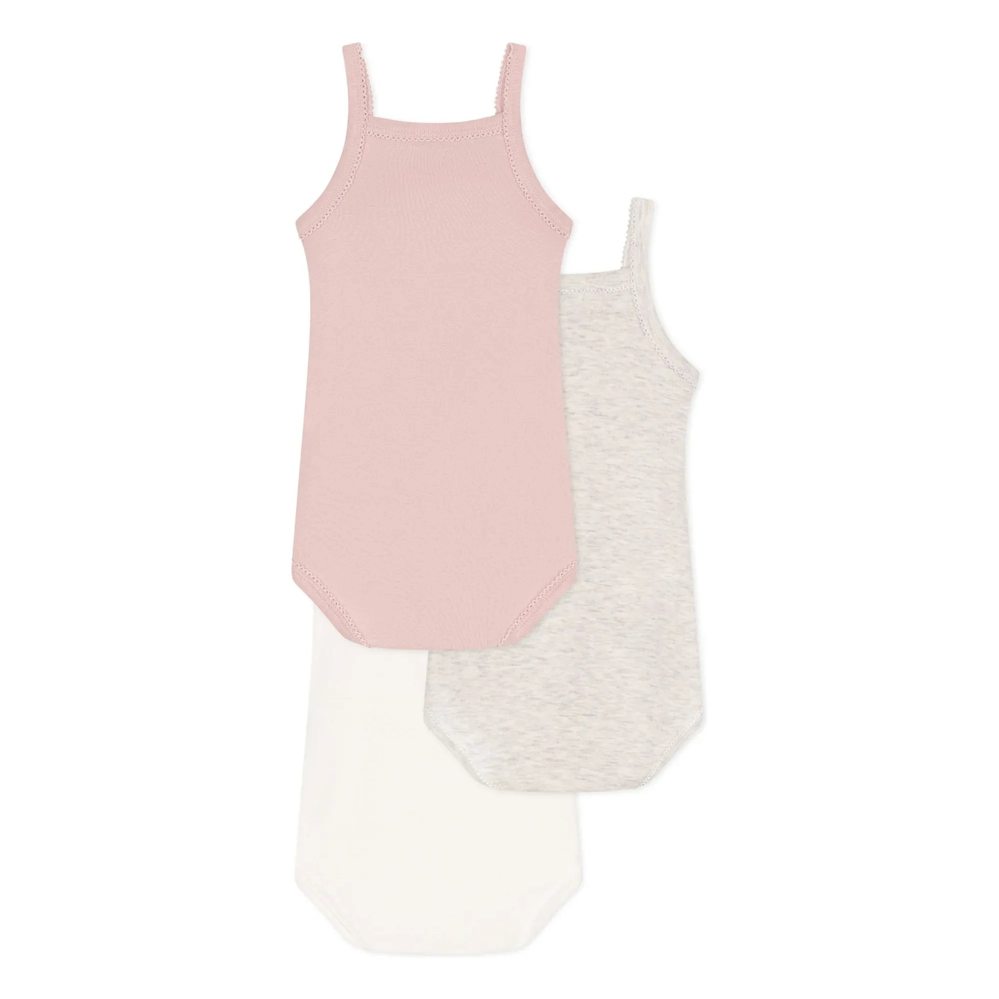 Petit Bateau - Conjunto de 3 bodys sin tirantes de algodón orgánico | Rosa empolvado