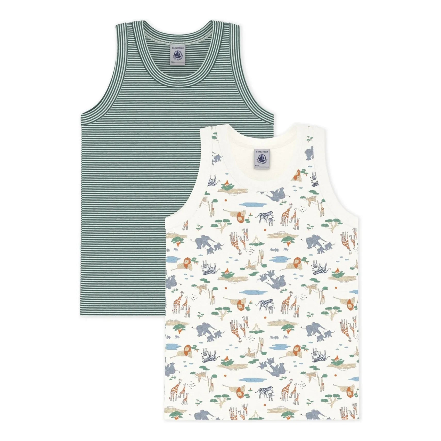 Petit Bateau - Camisetas de tirantes de algodón orgánico Savane, paquete de 2 | Verde