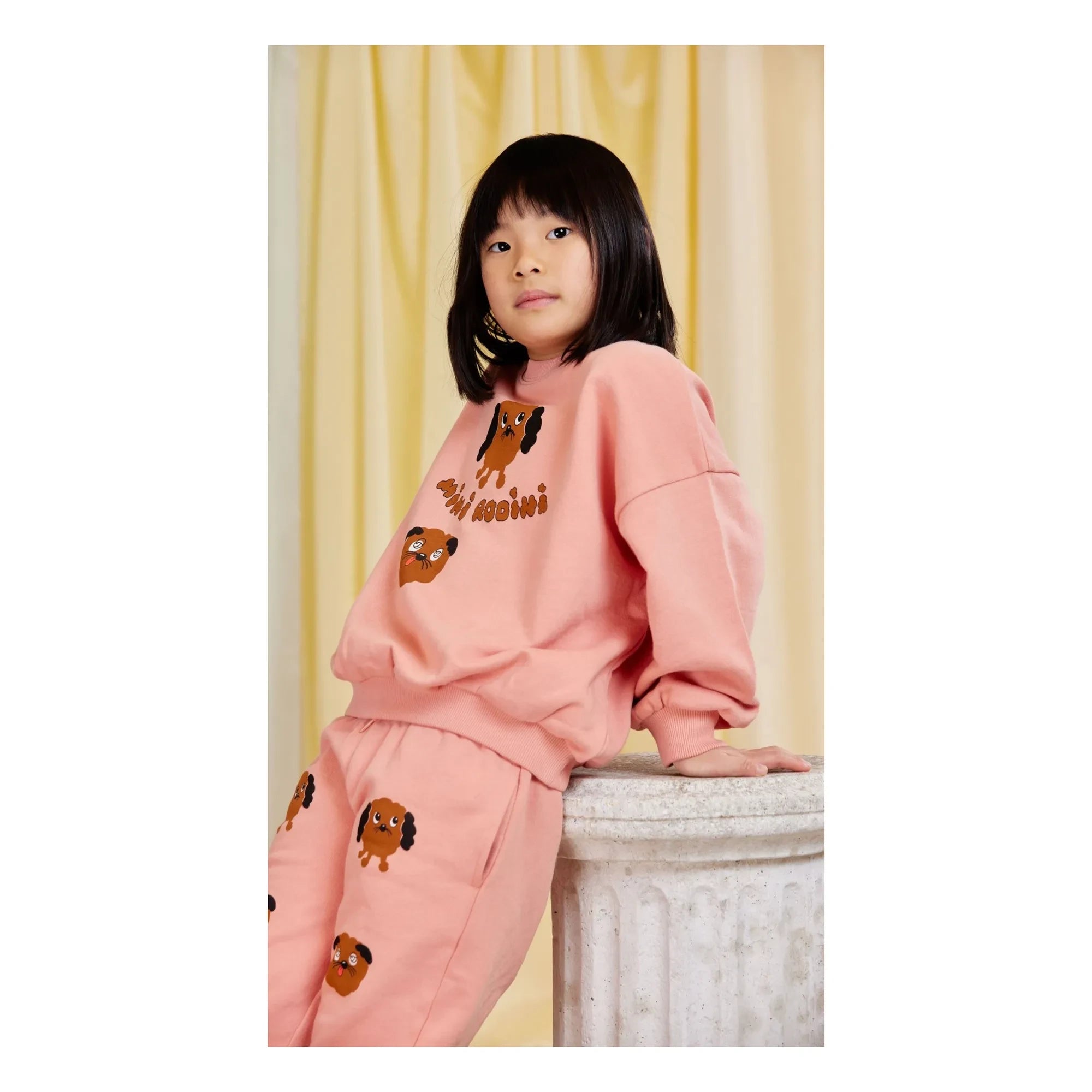 Mini Rodini - Jogger de algodón orgánico Doggies | Rosa pálido