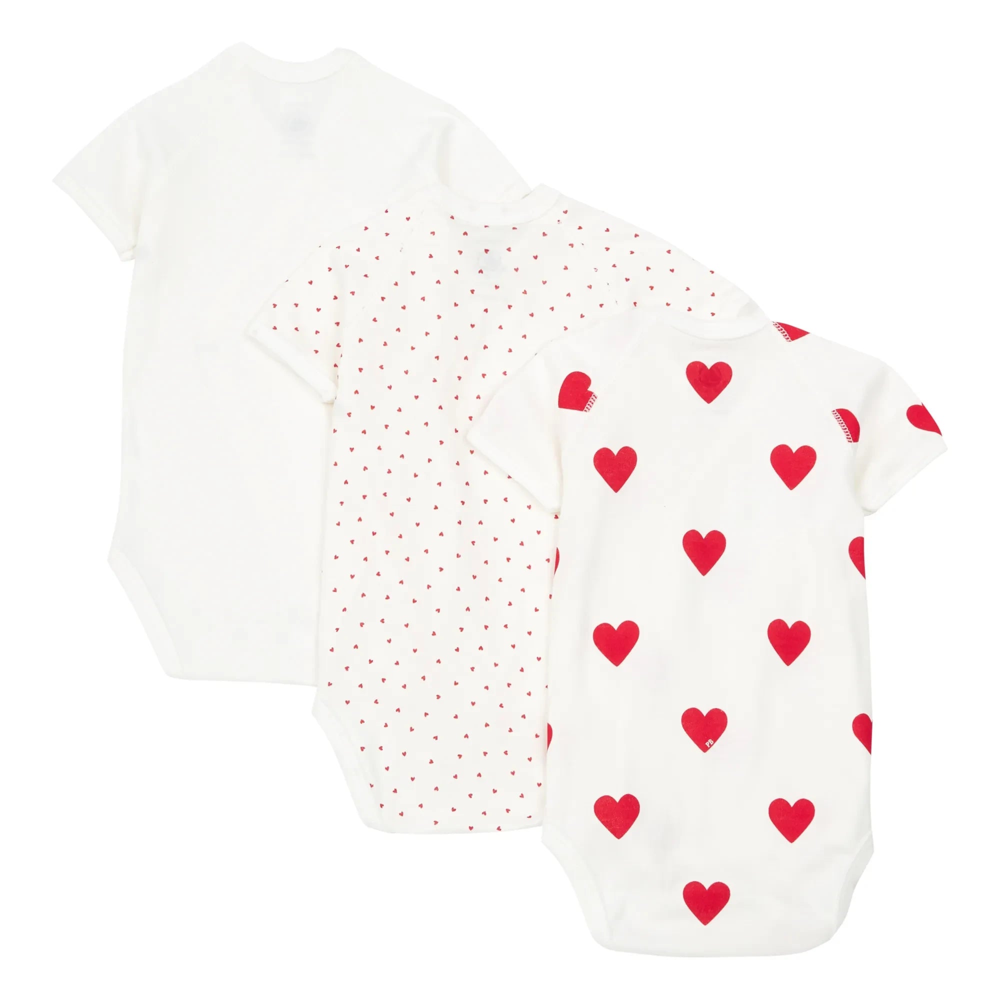Petit Bateau - Conjunto de 3 bodys de algodón orgánico con corazones para bebé | Rojo