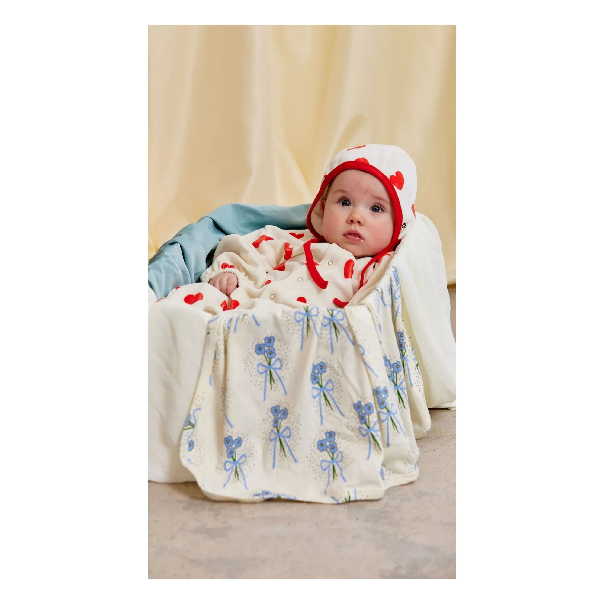 Mini Rodini - Pelele Corazones de Terciopelo de Algodón Orgánico | Blanco