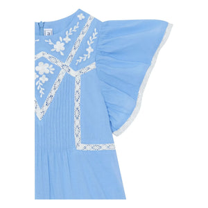 Tartine et Chocolat - Vestido de encaje con volantes | Azul Celeste
