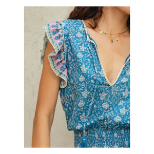 M.A.B.E. - Vestido estampado de algodón Myla | Azul