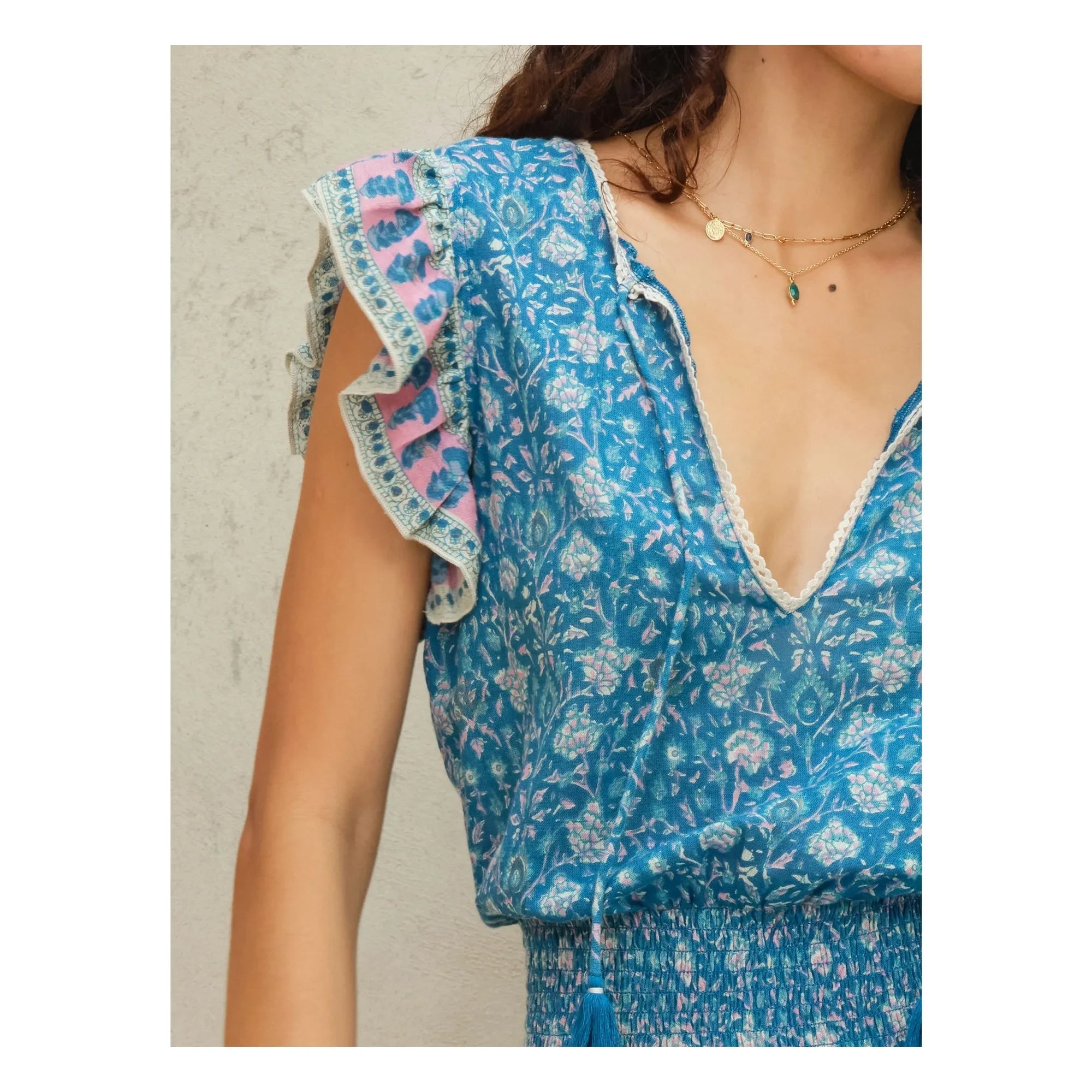 M.A.B.E. - Vestido estampado de algodón Myla | Azul
